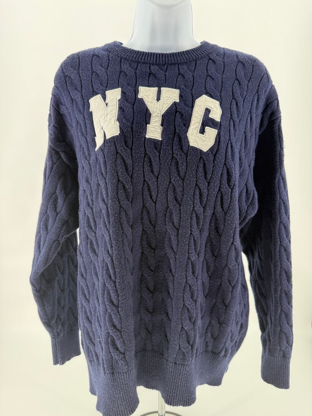 Faded Rose NYC Cable Knit Sweater Women's Medium Navy Blue Crewneck Long Sleeve